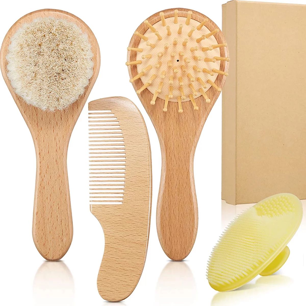Anpro Baby Hairbrush and Comb Set, Newborn Infant Grooming Kit Wooden Baby Hair Brush with Soft G... | Walmart (US)