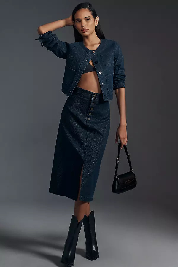 Sparkle Denim Midi Pencil Skirt | Anthropologie (US)