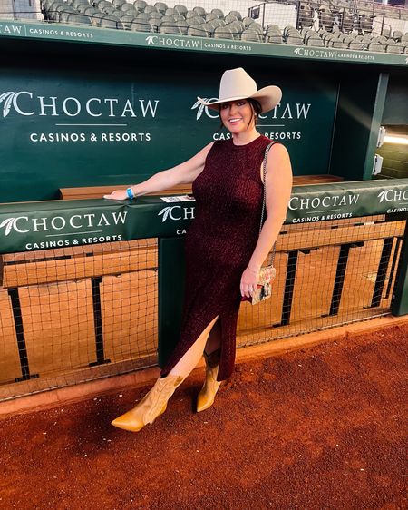 I had so much fun playing dress up on a Monday at the @rangers Tex Gala event. 
This Paige sweater dress is so pretty in person and these heeled boots didn’t hurt my feet all night. That’s a win! 
Hat is a @resistol 
My new favorite accessories are also linked! 

#LTKmidsize #LTKover40 #LTKworkwear