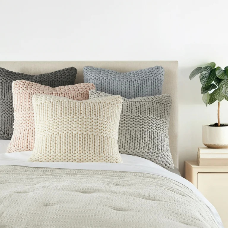 Comfort Canopy - Light Gray Cozy Chunky Knit Acrylic Decor Throw Pillow | Walmart (US)