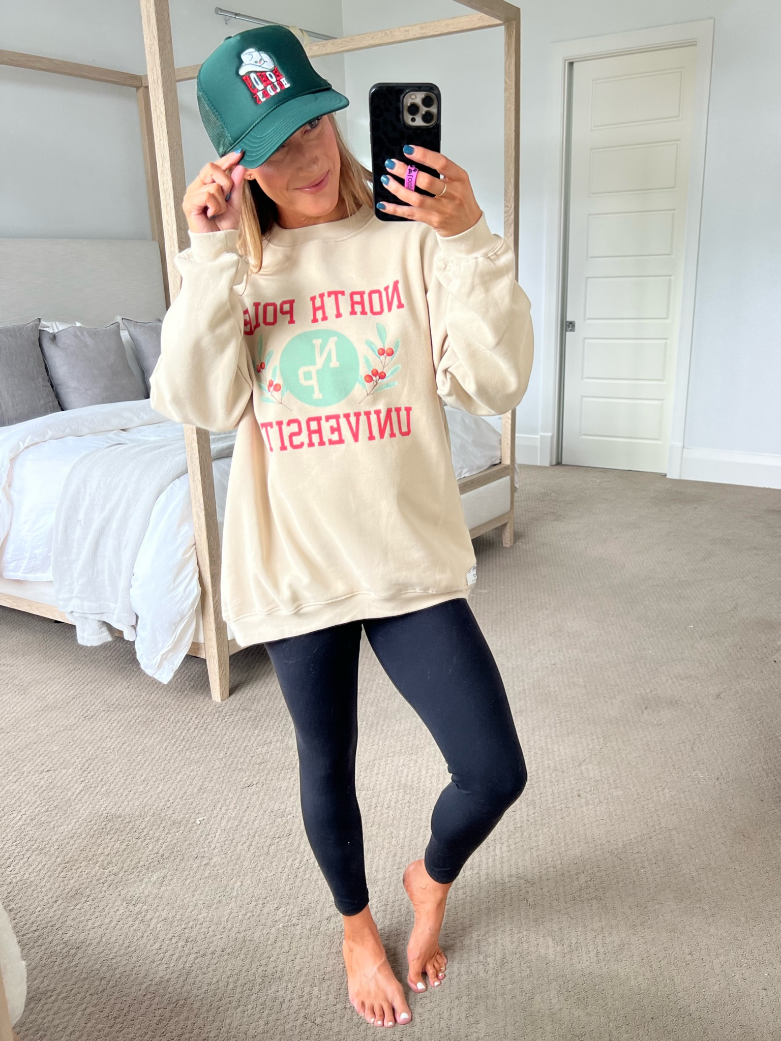 SARAHLIT to save Christmas graphic sweatshirt, wearing sm, Christmas trucker hat 

#LTKfindsunder50 #LTKHoliday