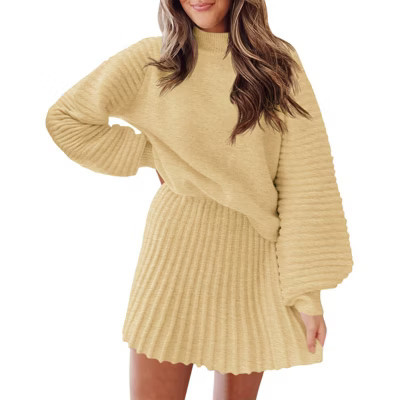 Imily Bela Womens Mock Neck Ribbed Sweaters Mini Skirt Fall Winter 2 Piece Skirt Sets Two Piece Outfits Apricot L | Target