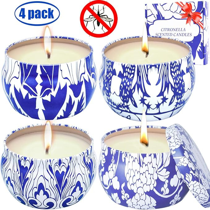 MELOPHY Citronella Candles, Outdoor and Indoor 4 Pack 4.8 Ounce Natural Scented Candles, 100% Pur... | Amazon (US)