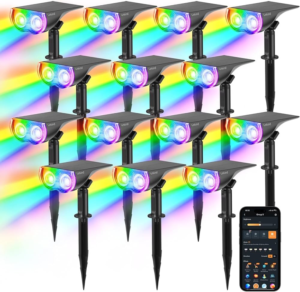 Linkind Smart Solar Spot Lights Outdoor SL5C, Solar Halloween Lights Color Changing APP/Voice Con... | Amazon (US)