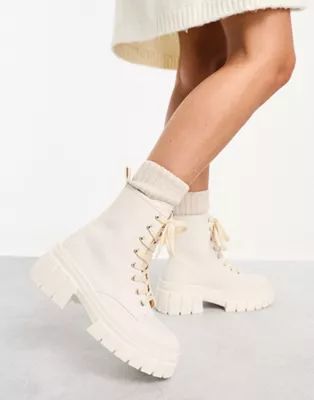 ASOS DESIGN Auto chunky lace up boots in off-white | ASOS (Global)