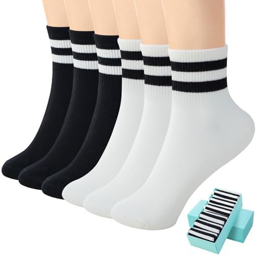 SISOSOCK Quarter Crew Cotton Socks for Women Striped Athletic Casual Breathable Socks 6-10 Pairs ... | Amazon (US)