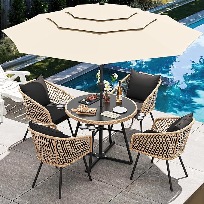YITAHOME Patio Dining Set for 4 with Umbrella, 4-Person Outdoor Dining Set with Tempered Glass Ta... | Amazon (US)