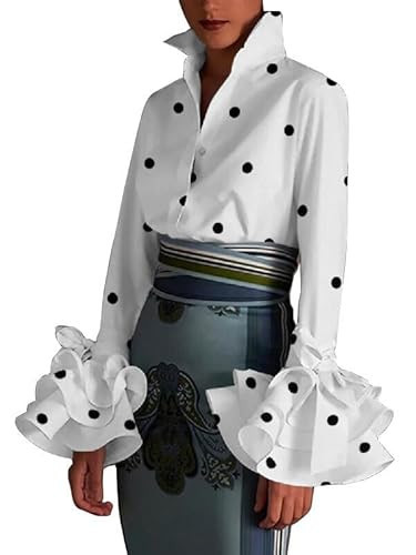 UOOZEE Womens Button Down Shirt Long Sleeve Dress Shirts Solid Work Blouse, Polka Dot, S | Amazon (US)