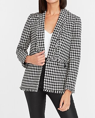 Houndstooth Frayed Trim Blazer | Express