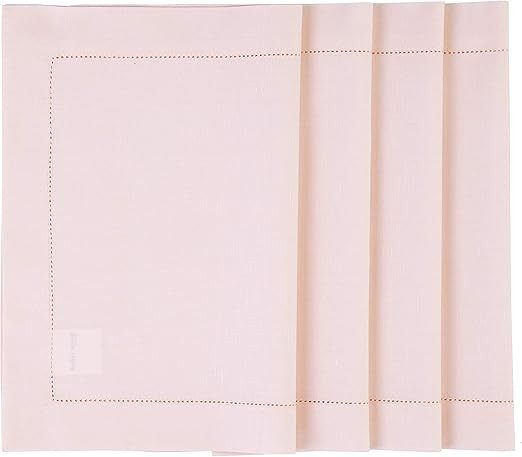Solino Home Cotton Linen Placemats Pink – 14 x 19 Inch, Natural Fabric Hemstitch Placemats for ... | Amazon (US)