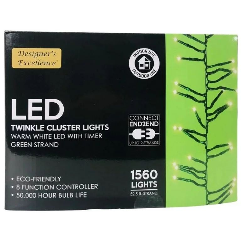 LED Twinkle Cluster Lights 52.5Ft Warm White w/ Green Strand Connect End to End - 52.5 Feet | Walmart (US)