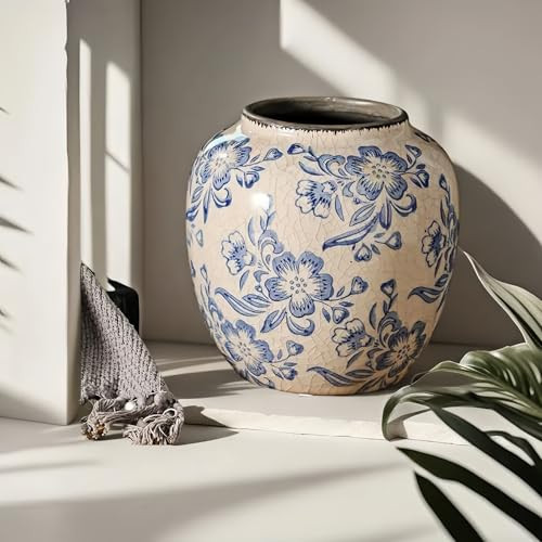 Blue White vases,Vintage Vase for Home Decor,Navy Blue vase for Living Room Decor, Farmhouse Flower vase for Table Centerpiece | Amazon (US)