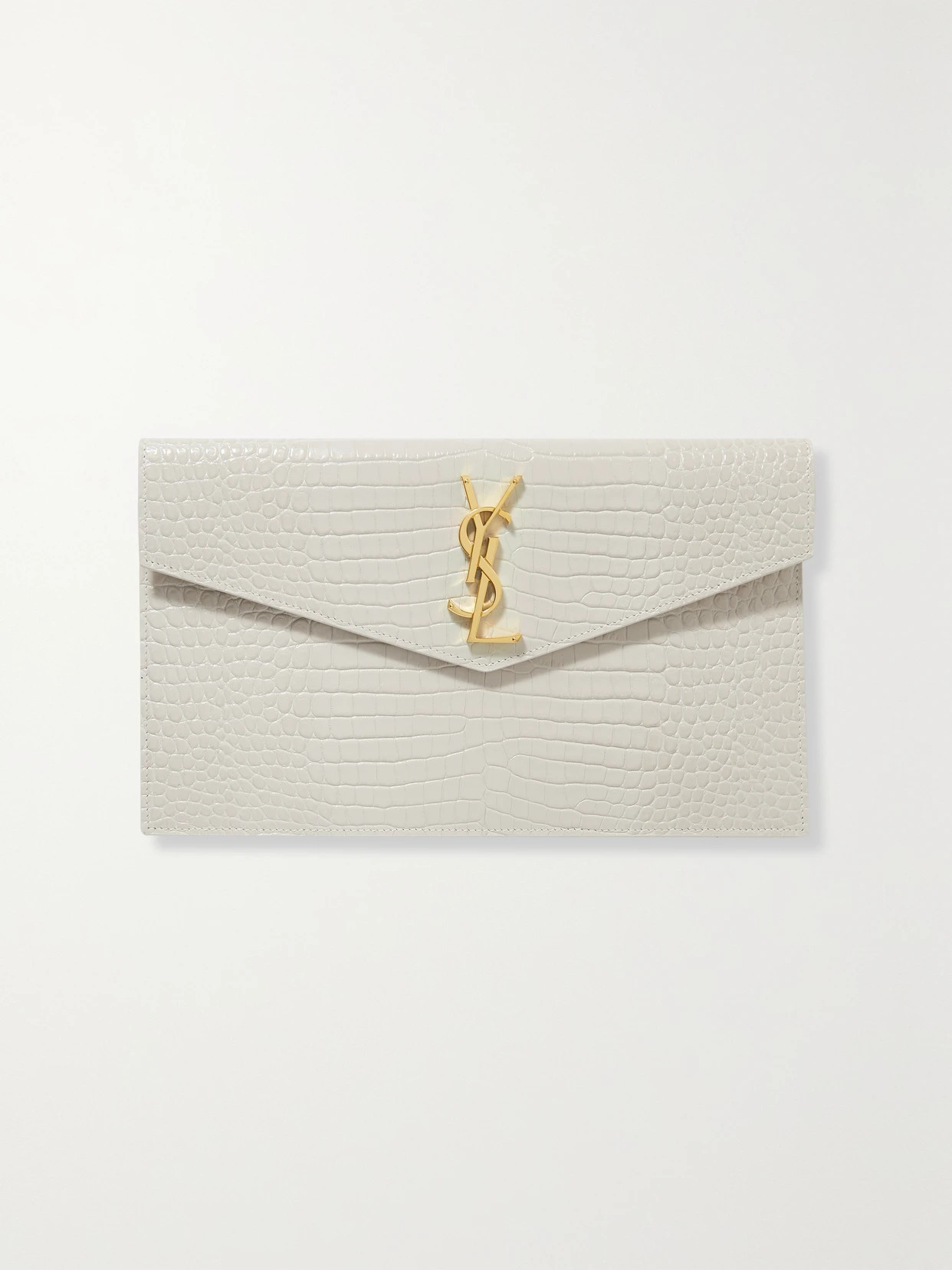 SAINT LAURENT - Uptown Croc-effect Leather Pouch - Off-white | NET-A-PORTER (US)