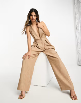 ASOS DESIGN tailored vest 2 in 1 jumpsuit in camel | ASOS (Global)