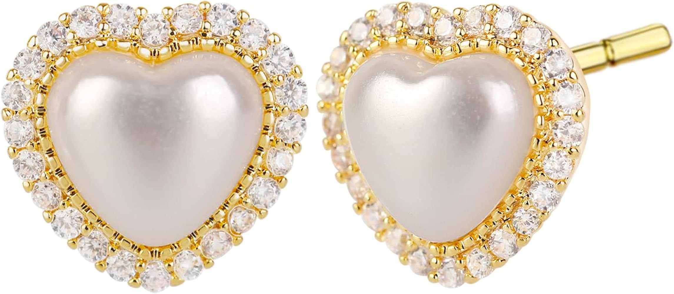 Heart Stud Earrings for Women - Cubic Zirconia Heart Stud Earrings - WhiteGold/Gold Dainty Ear St... | Amazon (US)