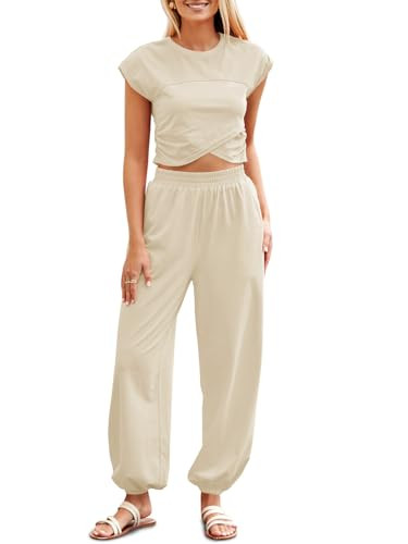 Fisoew Women's Two Piece Outfits Casual Lounge Sets Crop Tops and Joggers Tracksuit with Pockets | Amazon (US)
