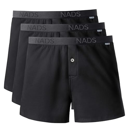 NADS Organic Cotton Boxers – Soft & Breathable Men's Underwear with Tagless, No-Roll Waistband – No Harsh Chemicals, Hormone-Safe Non-Toxic Materials to Protect Your Package – Black 3pk (Medium) | Amazon (US)
