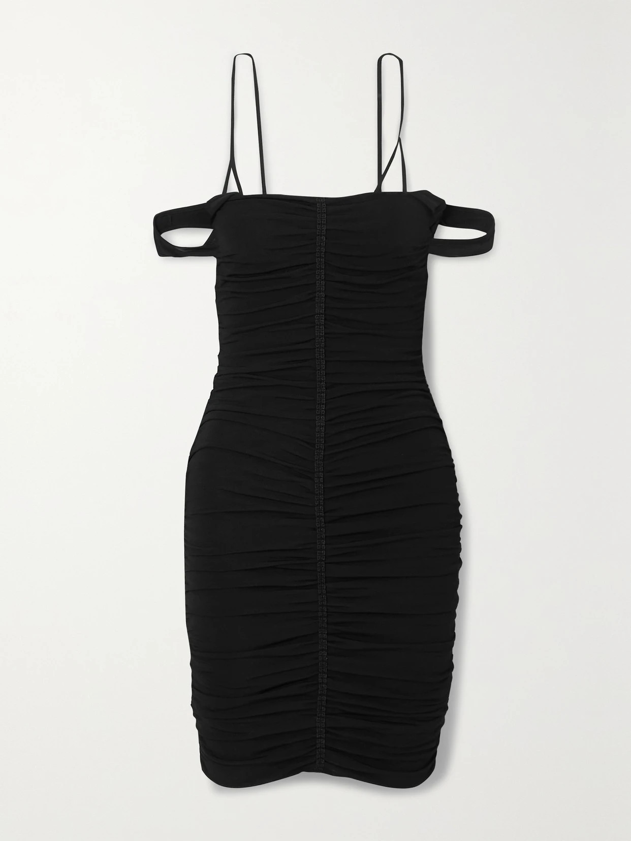 Givenchy - Cold-shoulder Crochet-trimmed Ruched Stretch-jersey Mini Dress - Black | NET-A-PORTER (UK & EU)