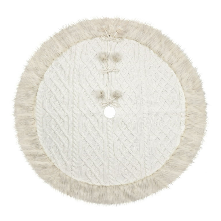 Holiday Time Cream Cable Knit Tree Skirt, With Leopard Faux Fur Trim, 56inch Diameter - Walmart.c... | Walmart (US)