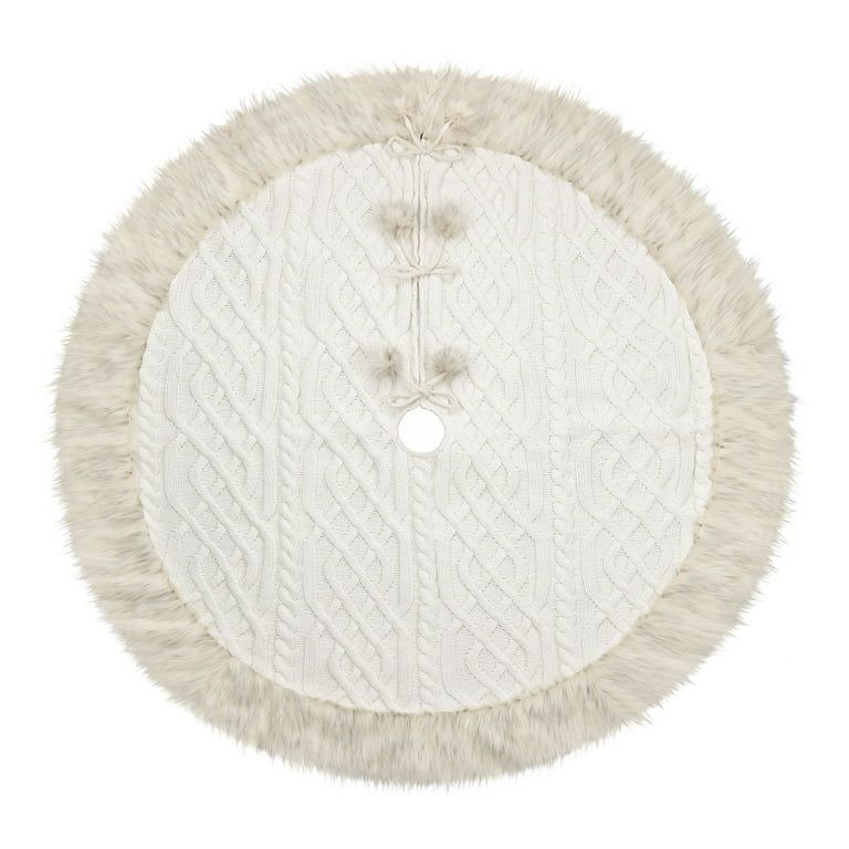 Holiday Time Cream Cable Knit Tree Skirt, With Leopard Faux Fur Trim, 56inch Diameter - Walmart.c... | Walmart (US)
