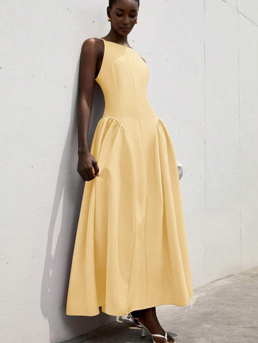 Aveloria Modichic Elegant Shoulder-Baring Asymmetric Neck Sleeveless High-Waisted Party Dress Wit... | SHEIN