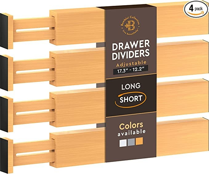 Adjustable Bamboo Drawer Dividers Organizers - Fits Standard Drawers Sized 12.2" Upto 17.3"- Expa... | Amazon (US)