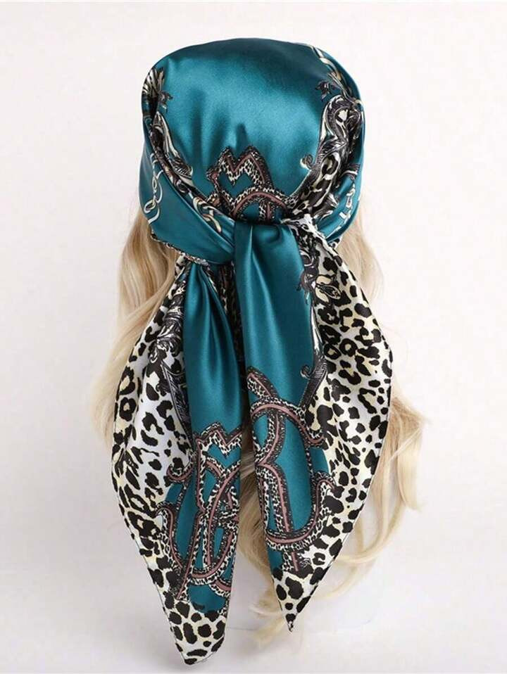 1pc Women Bandana 90cm Minimalist Olive Green Leopard Print Scarf, Multifunctional Use As Waist Belt, Decoration, Headscarf, Neckscarf, Shawl, Wrap Dress, Fashion Accessory With Boho Vibe, Versatile For All Seasons, Suitable For Halloween, Christmas Accessories | SHEIN