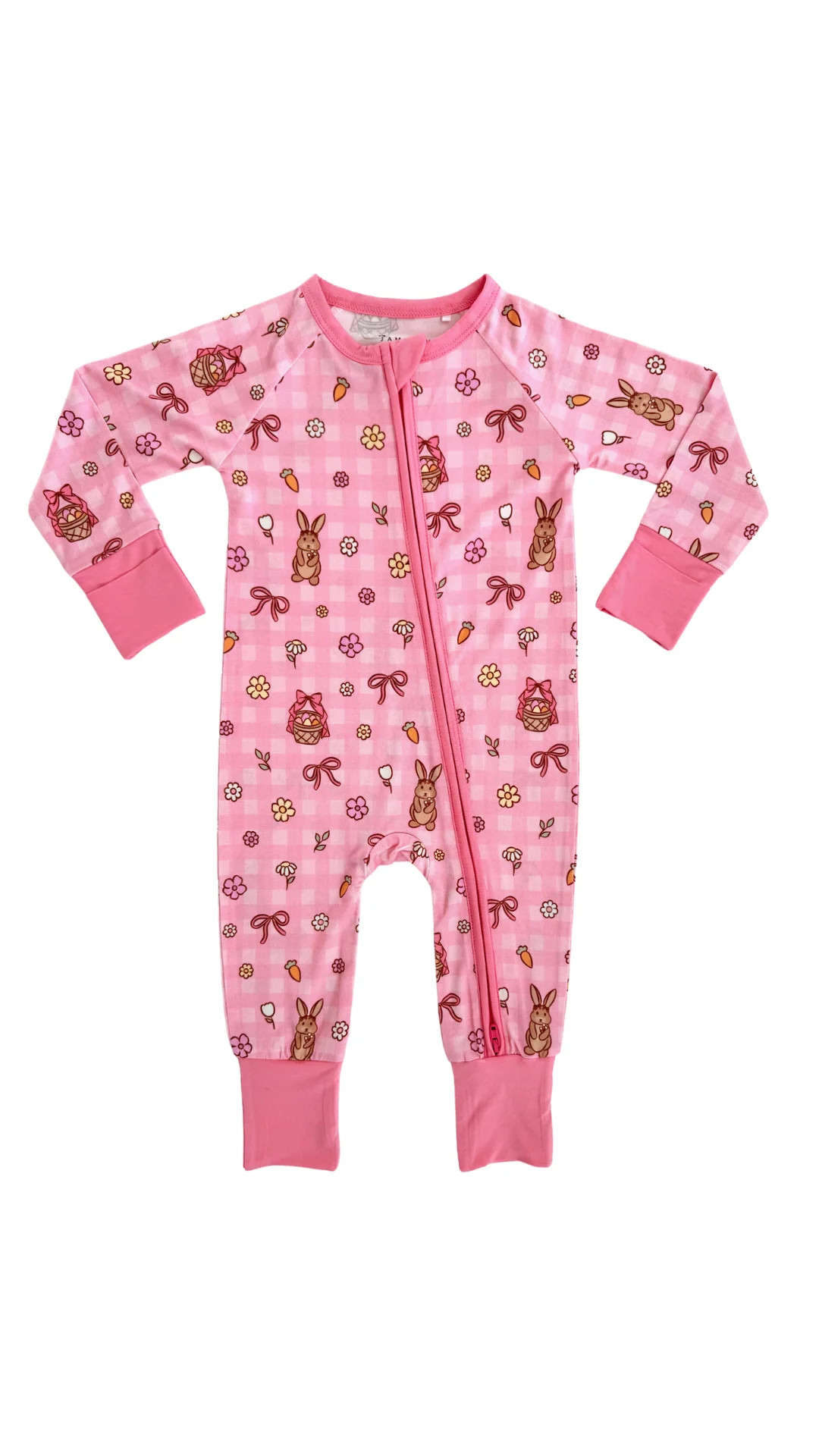 Pink Gingham Bunny Zipper Romper | In My Jammers