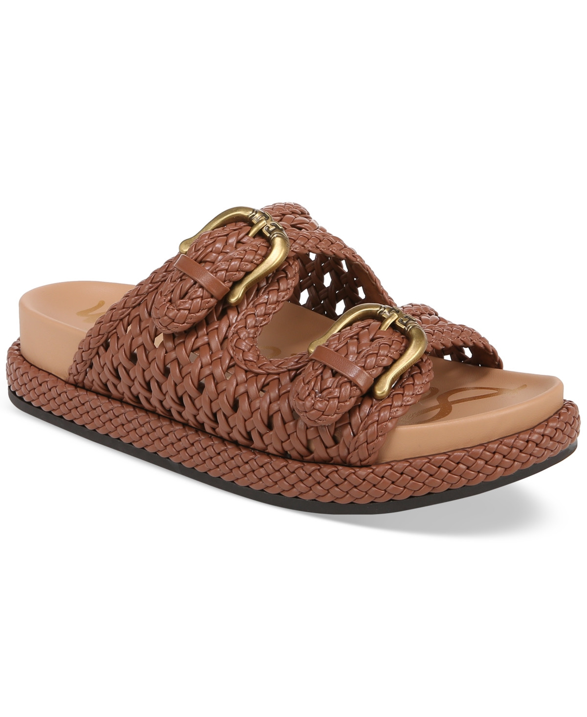 Sam Edelman Reid Woven Double Buckle Platform Sandals - Rich Cognac | Macy's