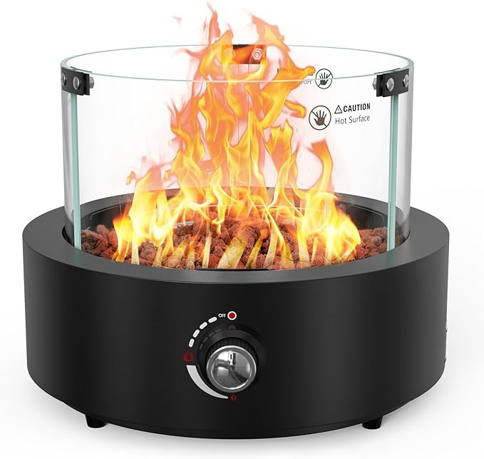 Portable Propane Gas Fire Pit 15.7x15.7x12.2 inches, Tabletop Smokeless Gas Firepit with Glass Wi... | Amazon (US)