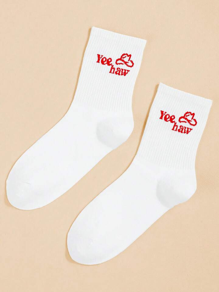 Morgan Mondays Co Letter Graphic Crew Socks | SHEIN