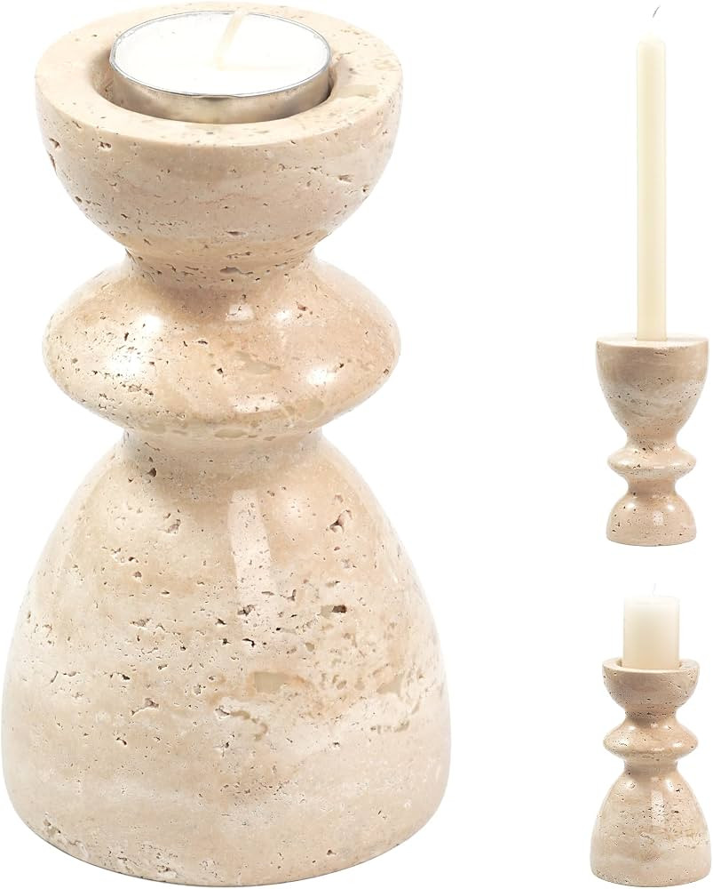 Travertine Marble Candlestick Holders - Stone Candle Sticks Holder Decor, Decorative Modern Candl... | Amazon (US)