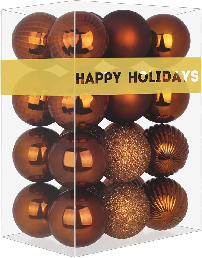 Bronze 2.5" Christmas Balls Christmas Tree Decoration Ornaments Shatterproof Hanging Balls for Bi... | Amazon (US)
