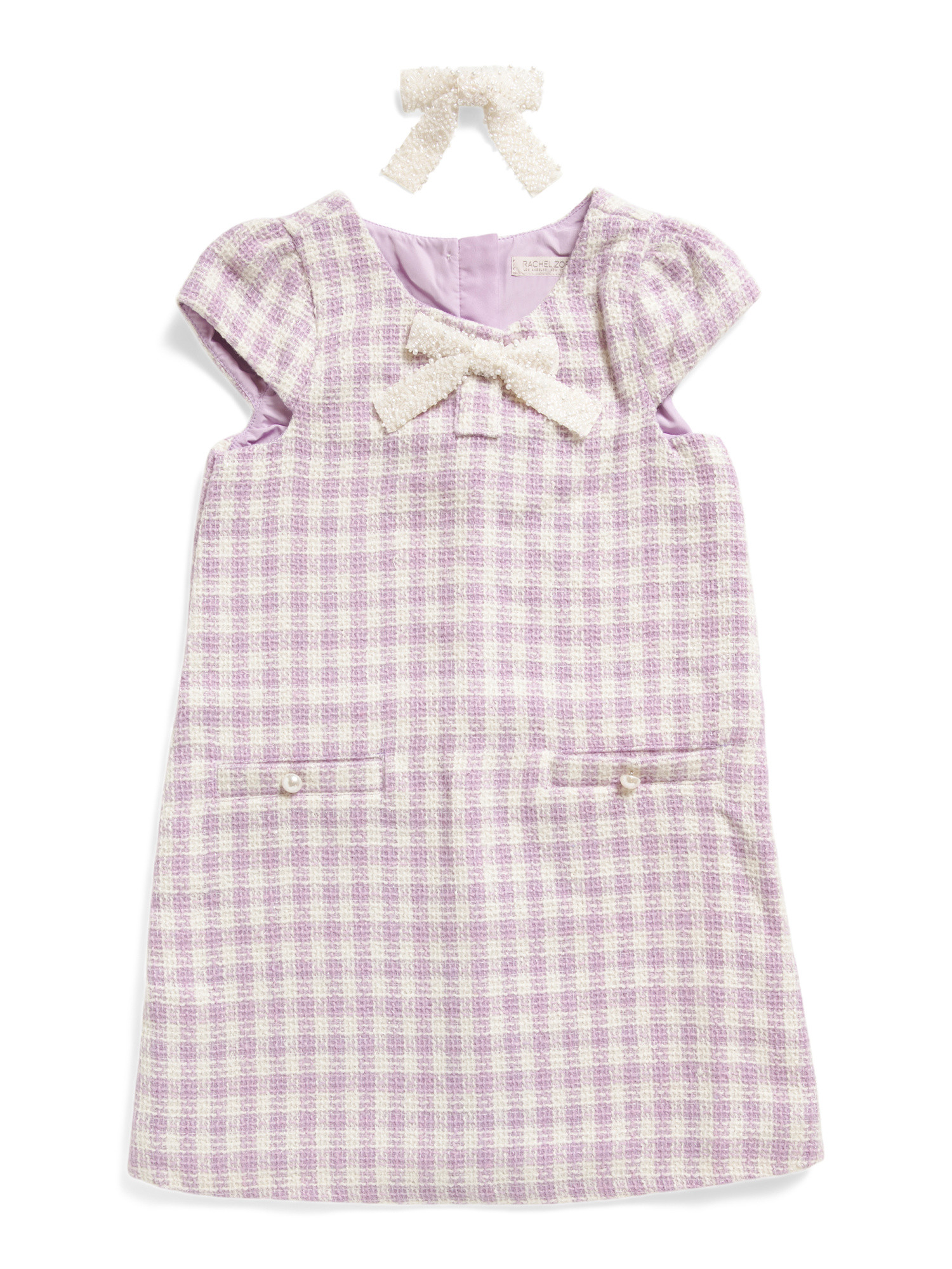 Cap Sleeve Gingham Tweed Dress With Bow | Marshalls