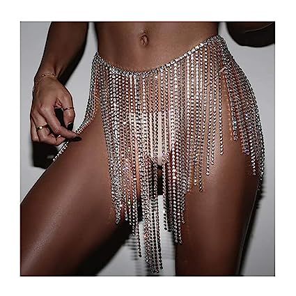 Barode Rhinestone Body Chains Crystal Dance Skirts Tassel Sexy Bikini Beach Chain Hip Waist Belts... | Amazon (US)