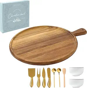 Charcuterie Board Gift Set - Acacia Round Serving Tray with Handle and Complete Knife Set with Bo... | Amazon (US)