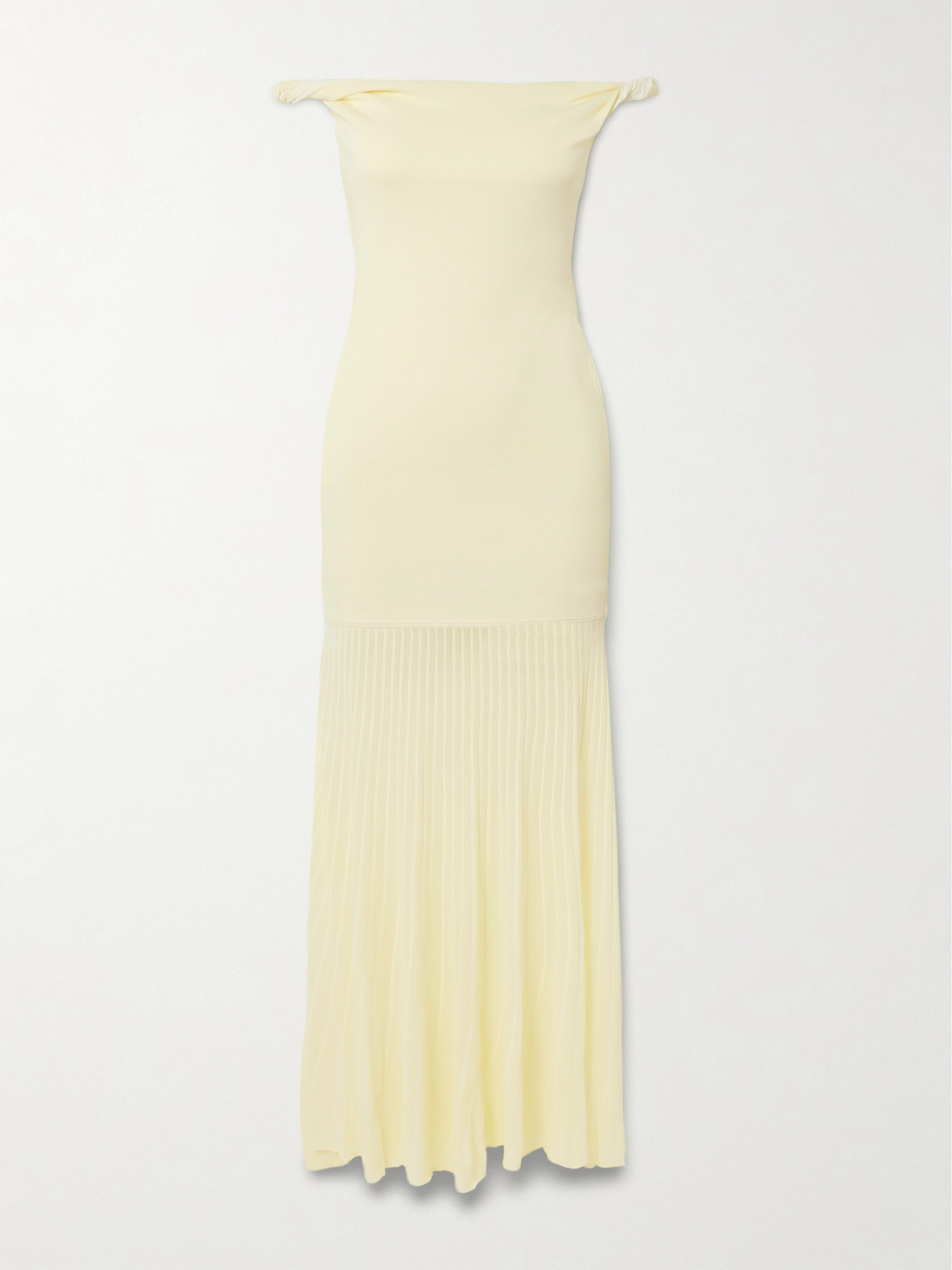 SIR. - Elia Off-the-shoulder Twisted Pleated Knitted Midi Dress - Pastel yellow - 0 | NET-A-PORTER APAC