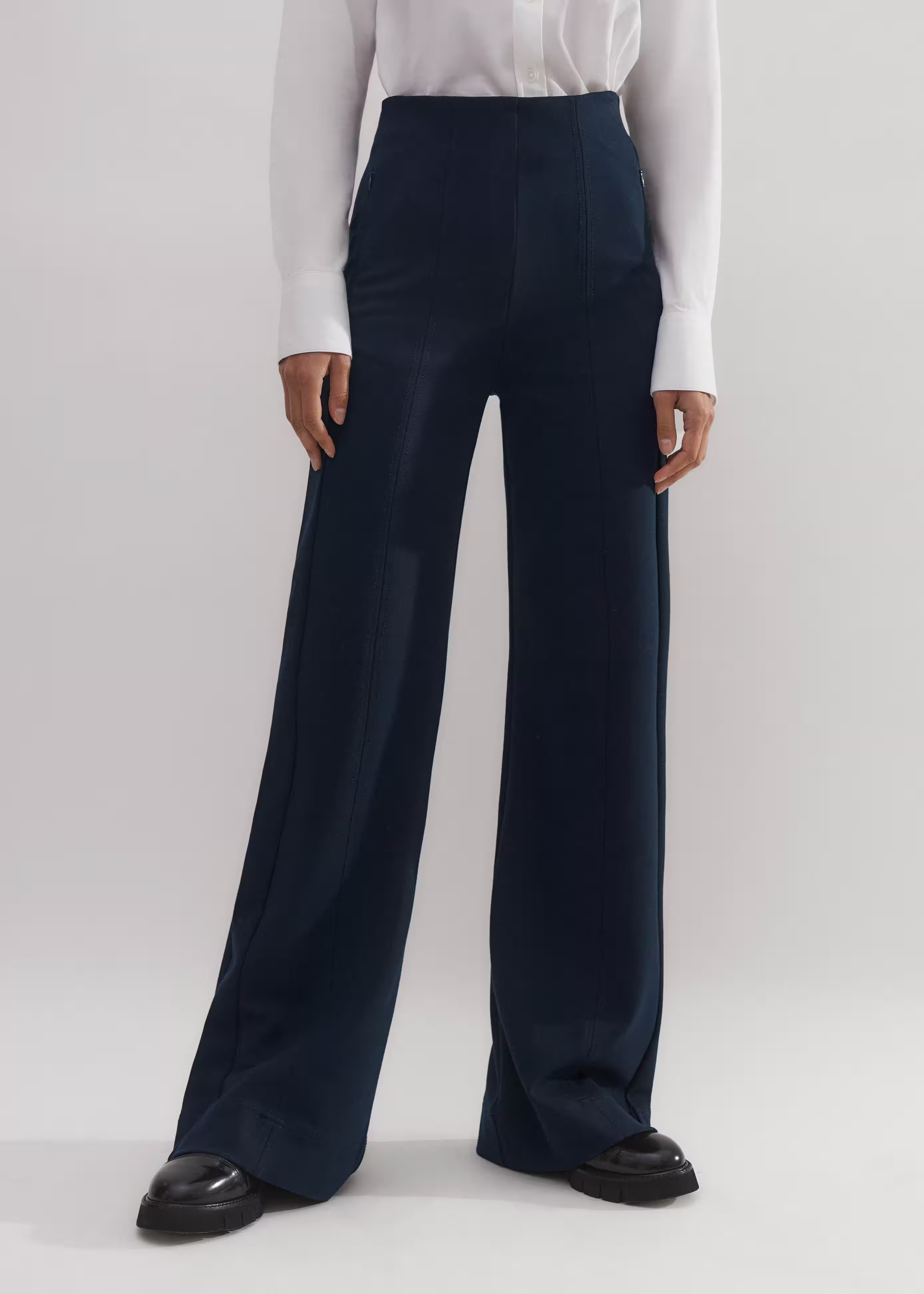 Navy Travel Tailoring Kick Flare Trouser | Women's Jersey Trousers | ME+EM | ME+EM Global (Excluding US)
