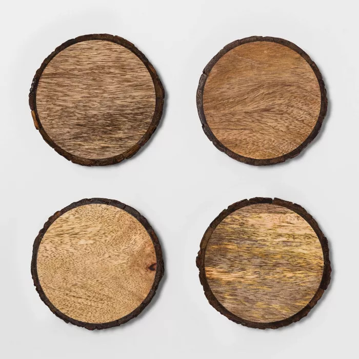 4pk Live Edge Wood Coasters Brown - Threshold™ | Target