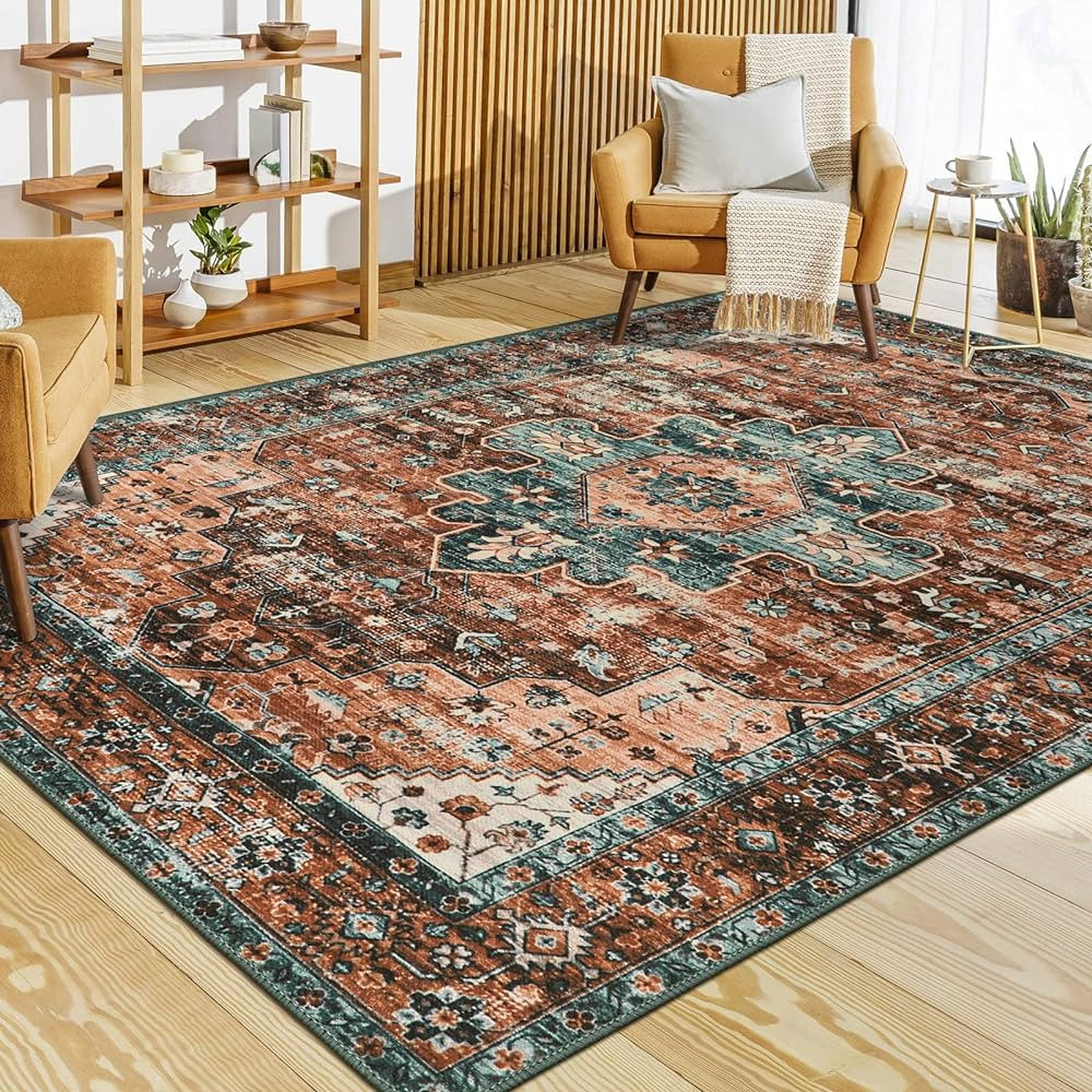 Moynesa Ultra-Thin Vintage Area Rug - 6x9 Washable Bedroom Rug Large Living Room Rug Non-Slip Din... | Amazon (US)
