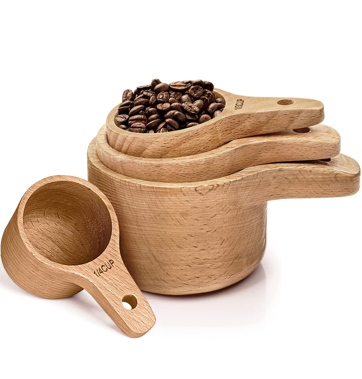 Premium Wooden Measuring Cups Set of 4, Paincco Natural Wood Measuring Cups for Cooking & Baking,... | Amazon (US)