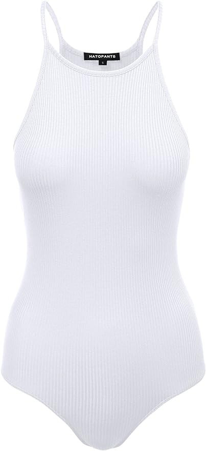 HATOPANTS Women's Scoop V-Neck Racerback Sleeveless Tank Top Ribbed Cotton Halter Bodysuit | Amazon (US)