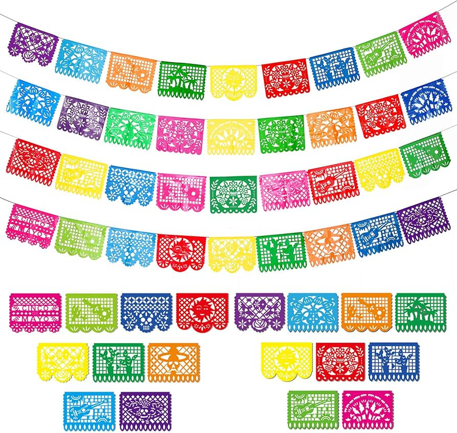 4 Packs Mexican Party Banner 60 Feet Fiesta Banner Plastic Papel Picado Banner Cinco de Mayo Dia ... | Amazon (US)