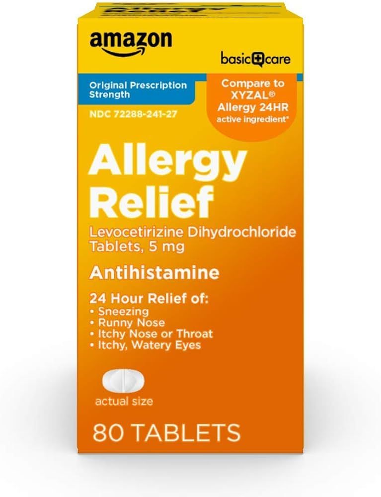 Amazon Basic Care 24 Hour Allergy Relief, Levocetirizine Dihydrochloride Tablets, 5 mg, Antihista... | Amazon (US)