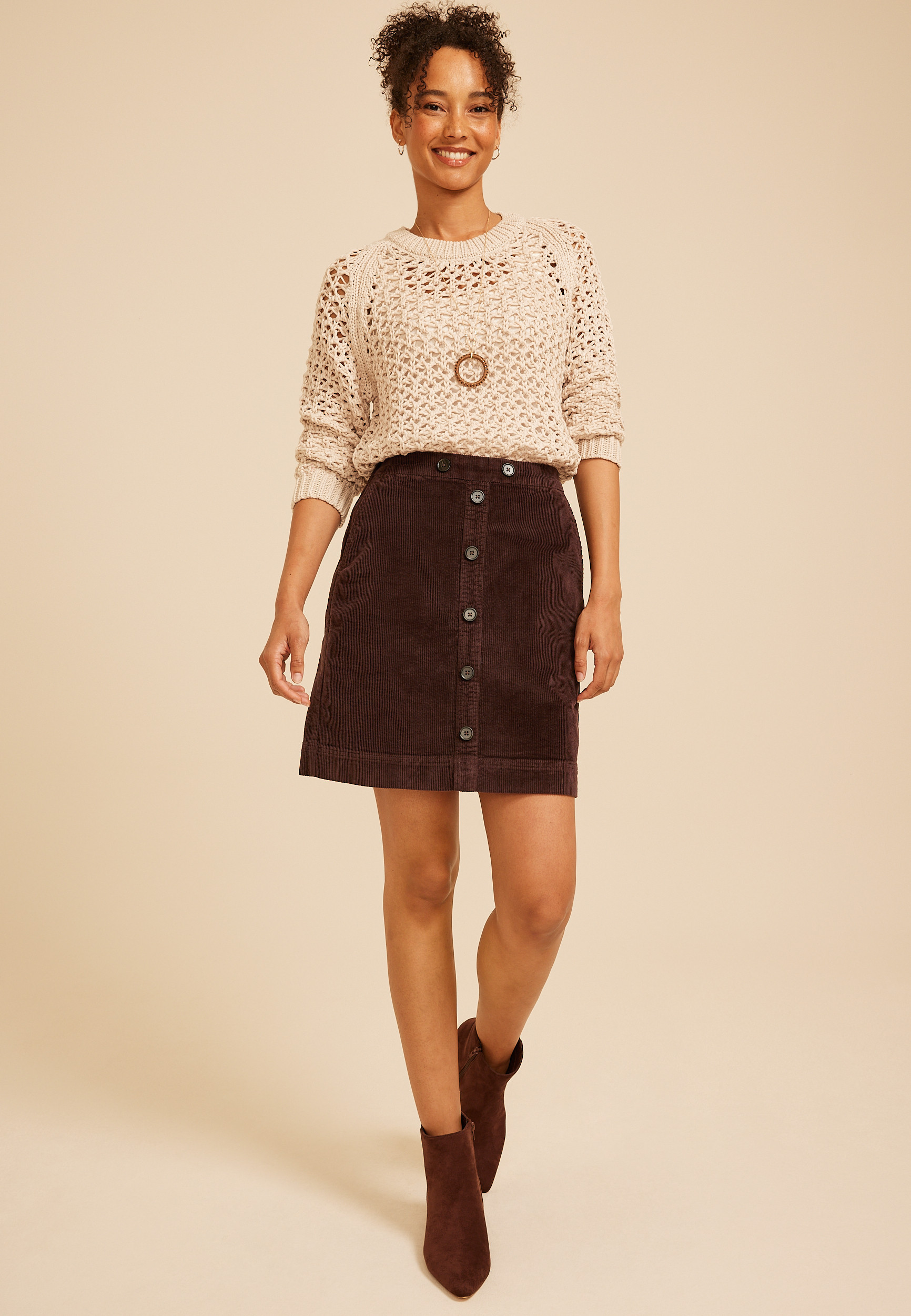 Maurices Women's High Rise Faux Button Front Corduroy Skirt | Maurices