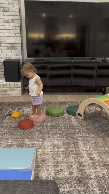 Obstacle course: balance beam, stepping stones, climbing arch, foam climbing set. 

#LTKkids #LTKbaby