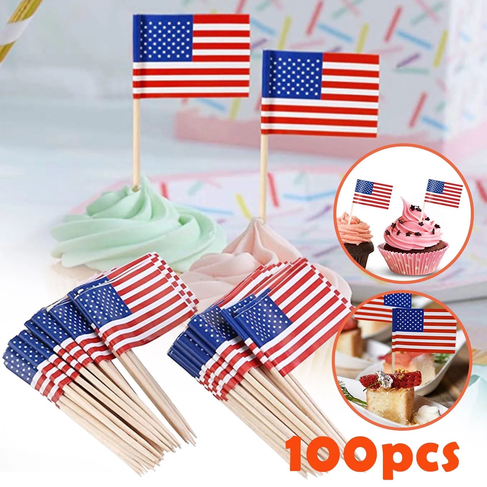 2023 4th of July Decorations SUWHWEA US Flag Picks For Sandwiches Appetizers Cupcake Toppers 100P... | Walmart (US)