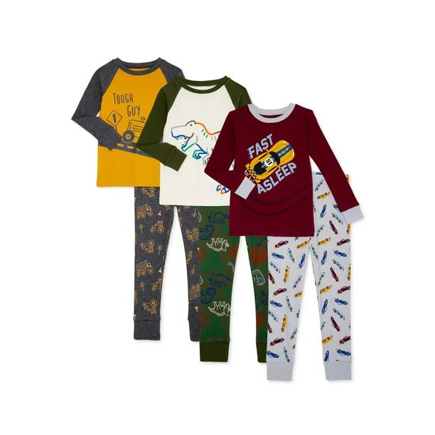 Wonder Nation Baby Boys & Toddler Boys Snug Fit Cotton Long Sleeve Pajamas, 6-Piece PJ Set (12M-5... | Walmart (US)