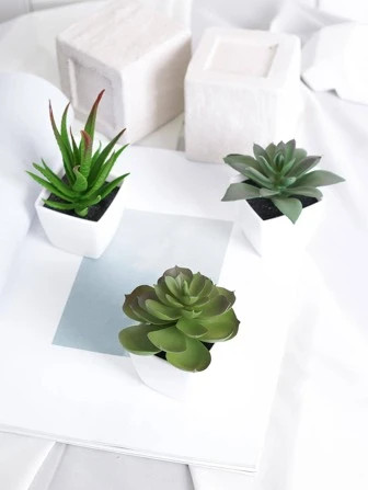 3pcs Artificial Potted Succulent Plant, Simple Plastic Mini Fake Plant For Indoor And Outdoor Dec... | SHEIN