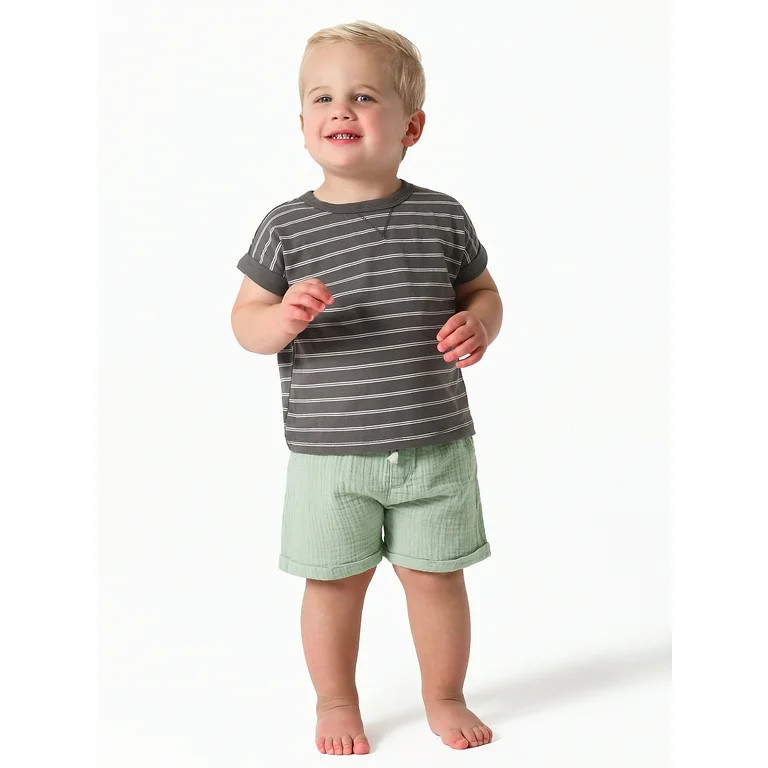 Modern Moments by Gerber Baby Boys Short Sleeve Tee and Gauze Shorts Outfit Set, 2-Piece, Sizes 0... | Walmart (US)